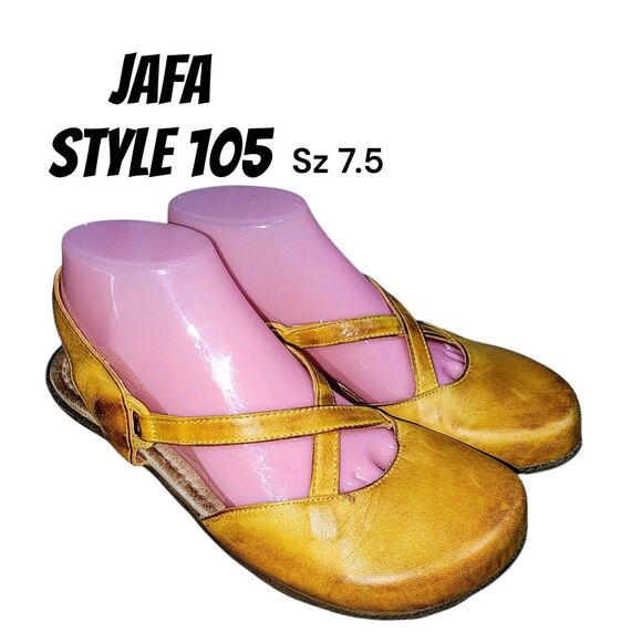JAFA #105 7.5 Mustard Yellow Handmade Distressed Leather Slingback Flat Loafers - Picture 14 of 14
